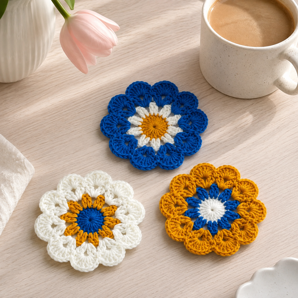 Petal Bloom Crochet Coaster