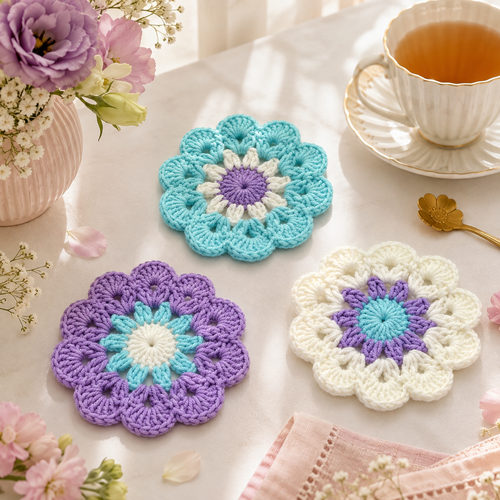 Petal Bloom Crochet Coaster