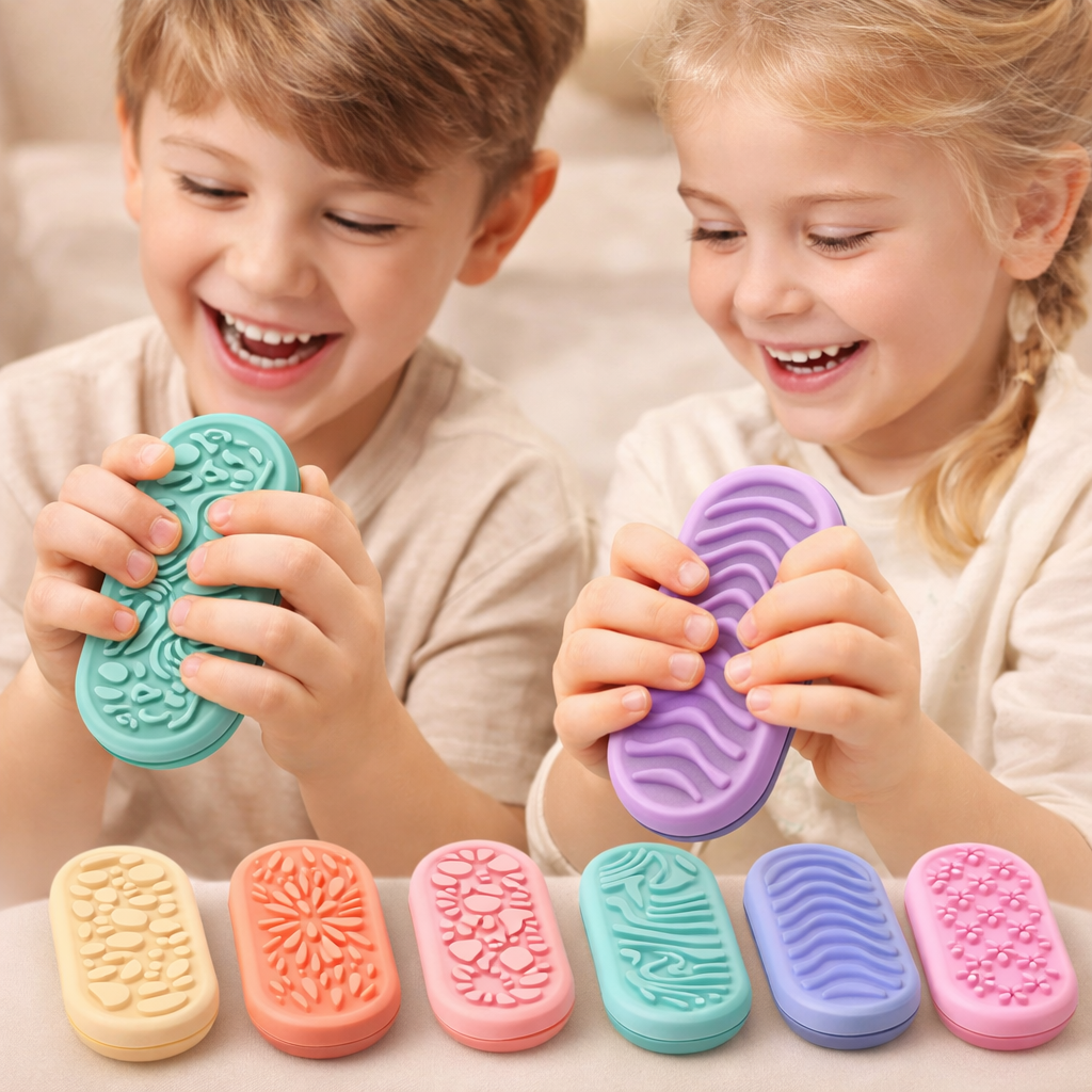 Textured Sensory Worry Stones for Kids – Soft Silicone Calming Fidget Toy for Anxiety Relief & Emotional Support •